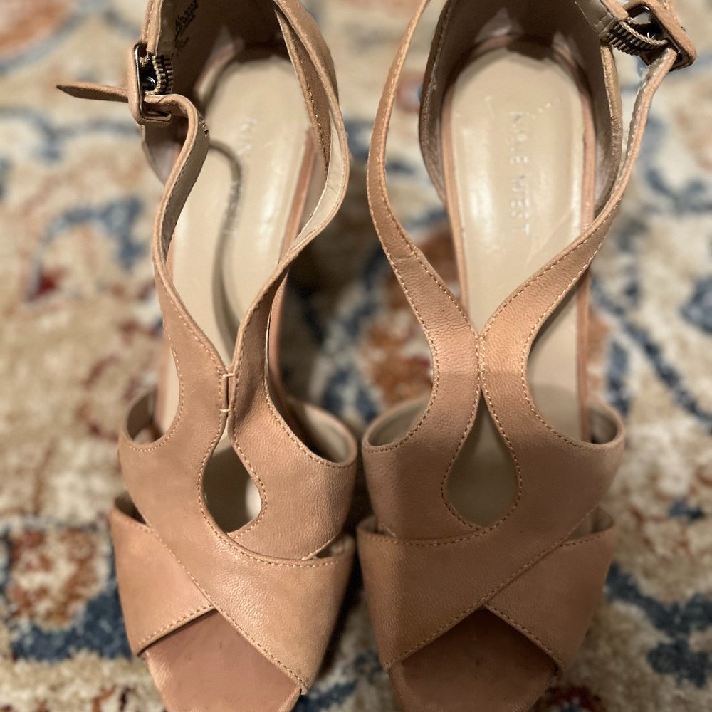 NINE WEST TAN LEATHER HEELS SZ 7.5M